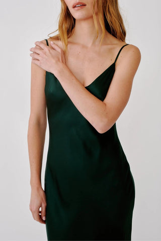 Taylor C V-Neck Bias Cut Dress W/ Lace | Hunter Green