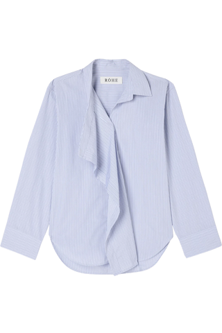 Draped Collar Shirt | Blue Stripe