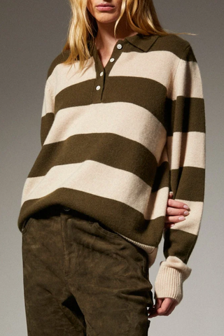 Cashmere Rugby Polo | Olive Stripes