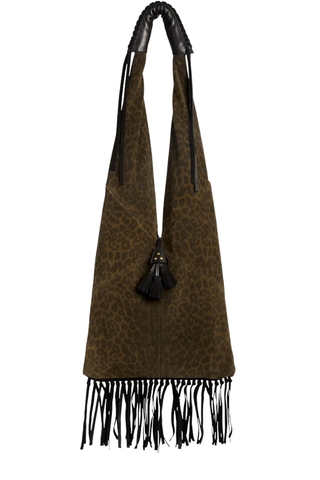 Aram Shoulder Bag | Imprimé Léopard Kaki Split Suede