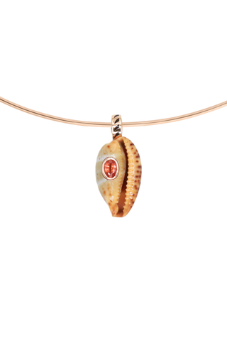Petite Natural Cowry Shell | Oval Orange Sapphire