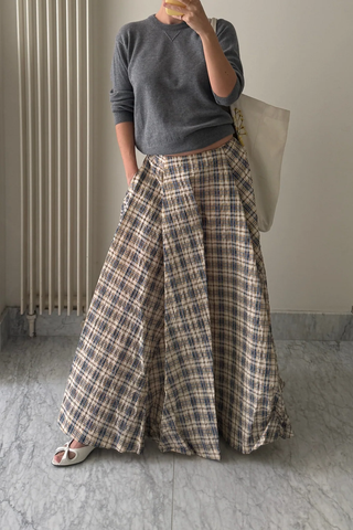 Kennedy Midi Skirt | Blue/Beige Seersucker Check