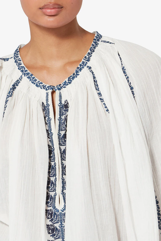 Lena Top | Ecru / Blue