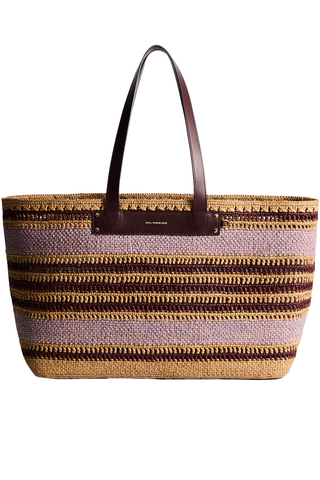 E/W Raffia Stripe Tote | Iris