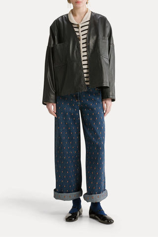 Beaded Nappa Leather Kimono Jacket | Petrole
