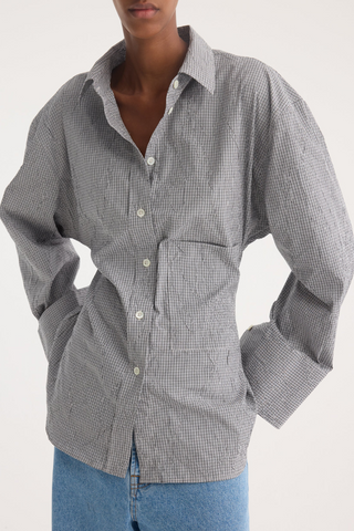 Crushed Checked Shaped Shirt | Mini Grey Check
