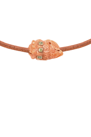 Petite Coral Conch Bead Leather Cord Necklace | Cushion Cut Diamonds