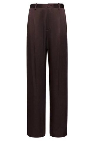 Satin Relaxed Pleated Pant | Dark Brown