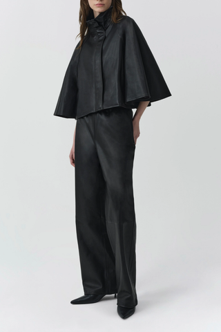 Orvik Leather Cape Jacket | Black