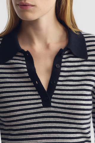 Prescott Stripe Polo | Dark Navy/Grey Stripe