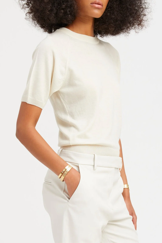 Cashmere Short Sleeve Raglan Sweater | Chalk