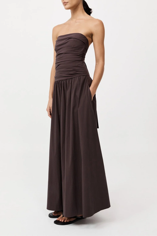 Gathered Strapless Tie Back Dress | Chocolate Plum