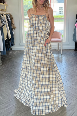Bob Dress | Blue/Beige Seersucker Check