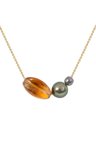 Mini Trade Bead Necklace | Tahitian Pearl and Citrine