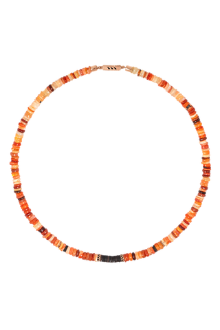 Fire Opal and Coco Shell Shark Fin Puka | 16in