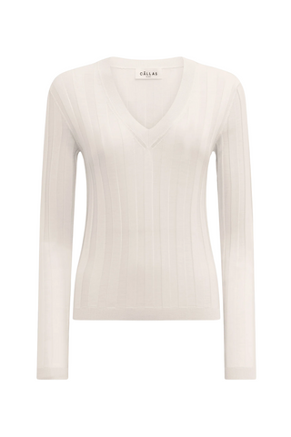 Rione V-Neck Rib Sweater | Ivory