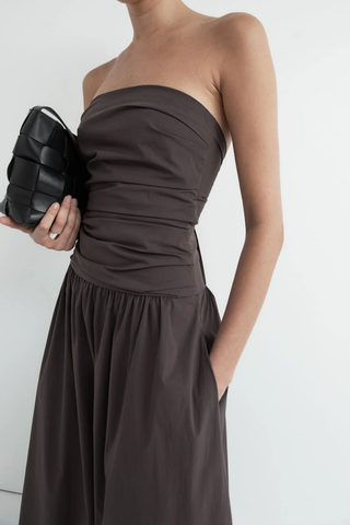 Gathered Strapless Tie Back Dress | Chocolate Plum