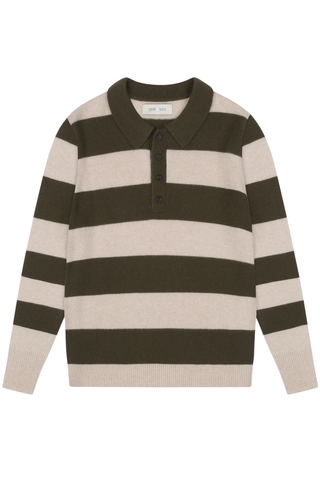 Cashmere Rugby Polo | Olive Stripes