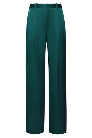 Satin Relaxed Pleated Pant | Emerald