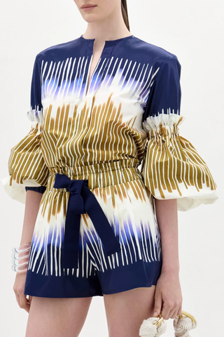 Lucaya Blouse | Navy Mustard Abstract