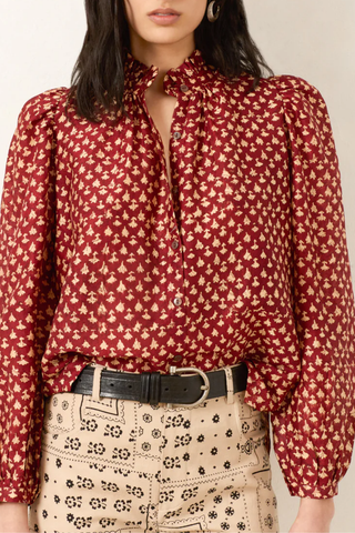 Annabel Mahogany Bhutti Shirt | Red Mahogany