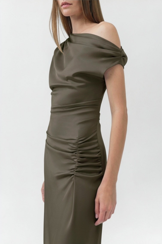 Joanna Asymmetrical Shoulder Midi Dress | Sea Turtle