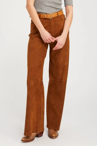 5 Pocket Mid Rise Wide Leg Pant | Dark Cognac