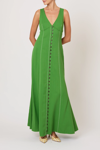 Row, Row, Row Your Buttons Dress | Grass Green