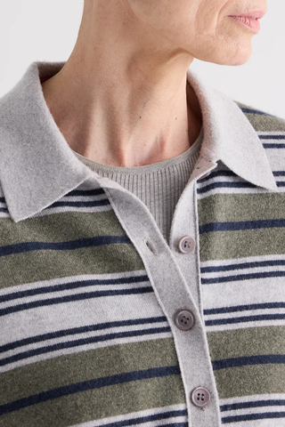 SS Polo W/ Stripes | Moss / Night Sky / Light Heather Grey