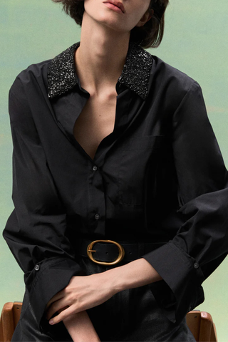 Dude Shirt with Crystal Collar | Black