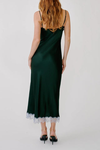 Taylor C V-Neck Bias Cut Dress W/ Lace | Hunter Green