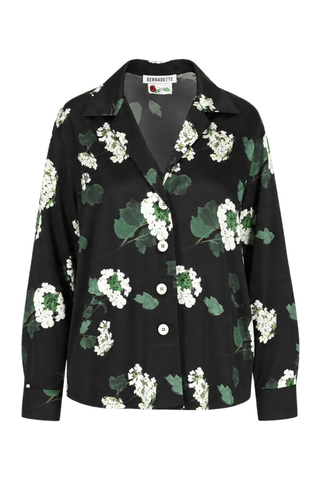 Louis Pyjama Blouse | Green Hydrangeas On Black