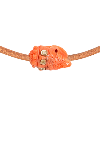 Petite Coral Conch Bead Leather Cord Necklace | Cushion Cut Diamonds