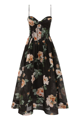 Luna Corset Midi Dress | Black Rose