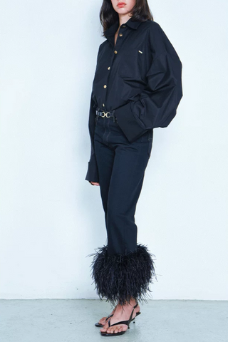 Billie Feather-Trimmed Upcycled  Jeans | Black Denim