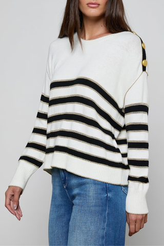 Bishop Striped Crew Sweater | Ivory/Black/Gold Stripe