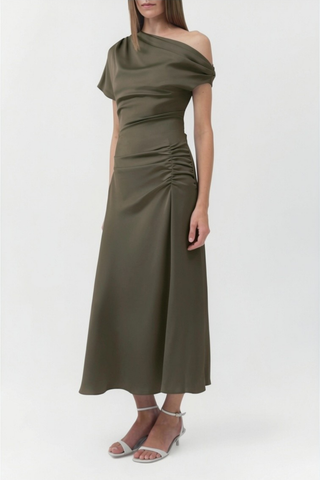 Joanna Asymmetrical Shoulder Midi Dress | Sea Turtle