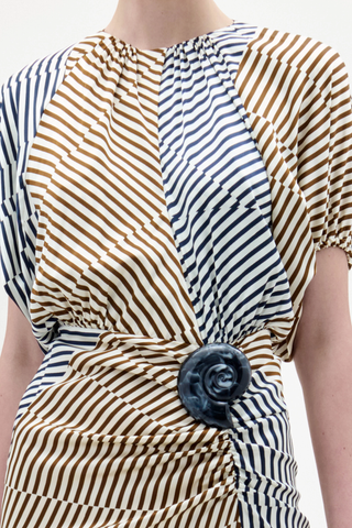 Kala Dress | Navy Brown Multidirectional Stripes