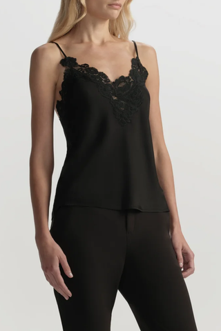 Hana Satin and Lace Camisole Top | Black/Black