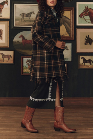 The Fringe Coat | Caramel And Black Frontier Plaid