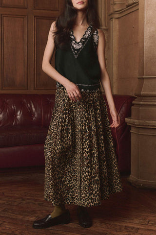 The Embroidered Floral Slip Top | Black