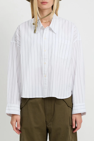 Cropped Shirt | Ecru White Black Wide Pinstripe