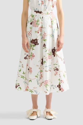 Floral Print Cotton Midi Full Skirt | French Chintz Multi White