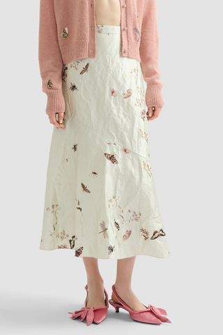 Printed Textured Satin A Line Midi Skirt | Cabinet Of Curiosity Ivory