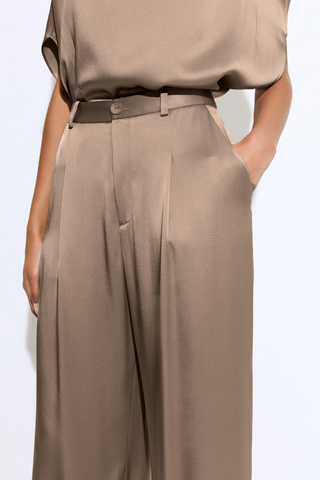 Satin Relaxed Pleated Pant | Oat