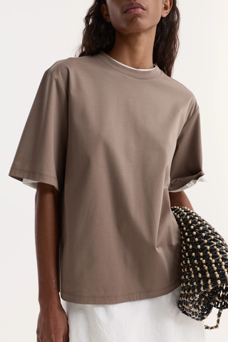 Oversized Cotton Silk T-Shirt | Taupe