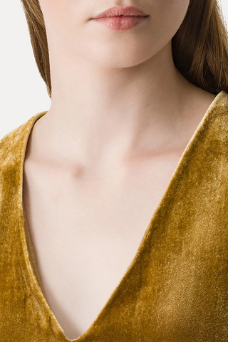 Plain Velvet V-Neck Top | Antique Gold