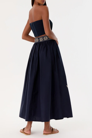 Ombretta Iris Embroidery Skirt | Navy Blue