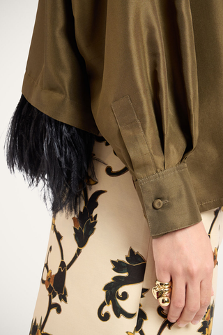 La Scala Shirt With Feathers | Solid Moss Green
