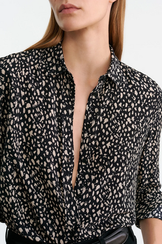 Gaia Slim Shirt | Black/Stone Cheetah Print